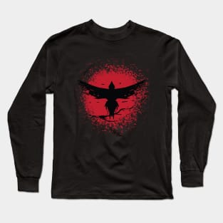 cool vintage japanese aesthetic red moon raven shirt Long Sleeve T-Shirt